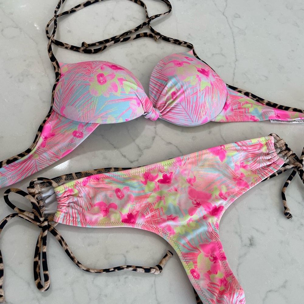 Tropical and Leopard Print Bikini
